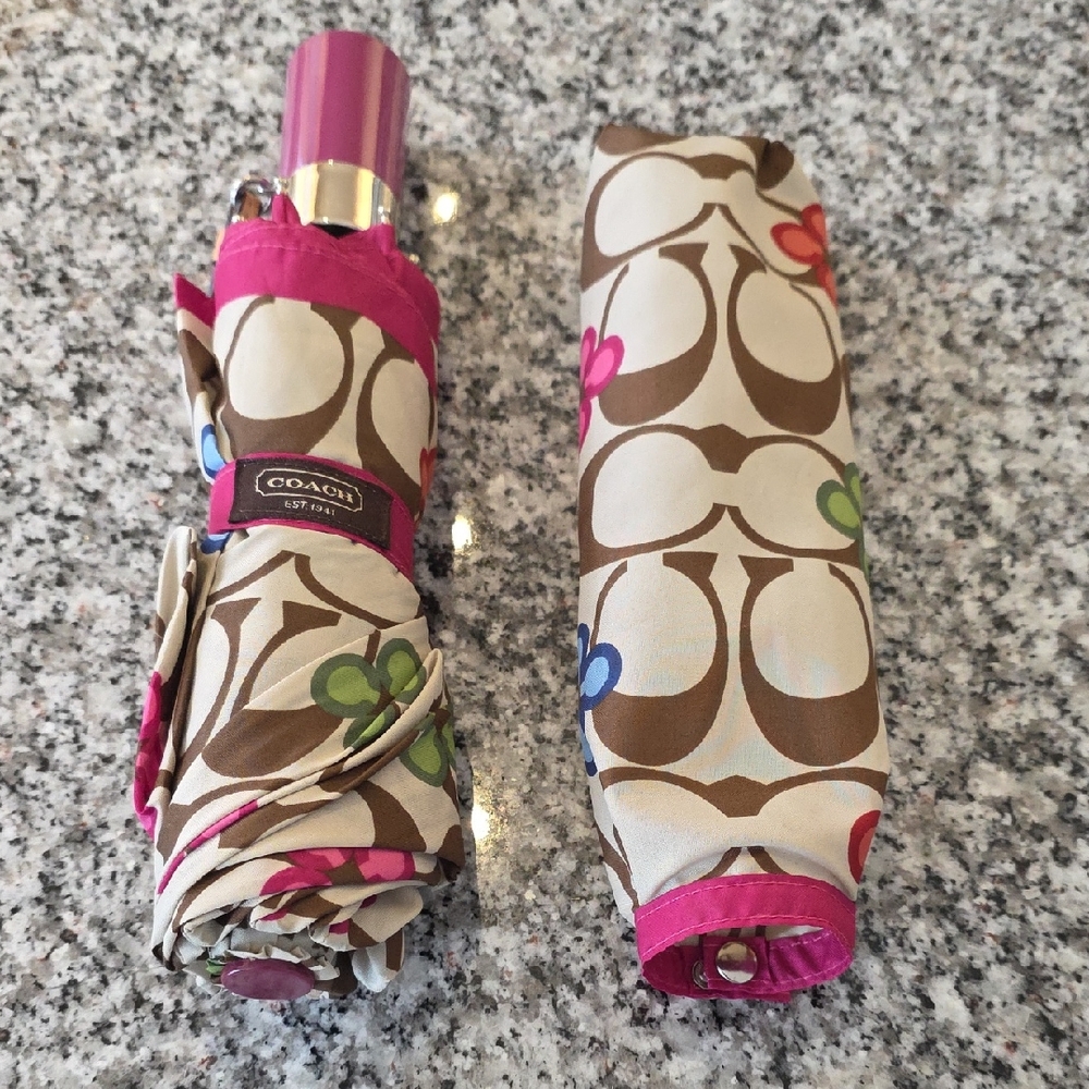 Coach Pink and Brown Floral Umbrella